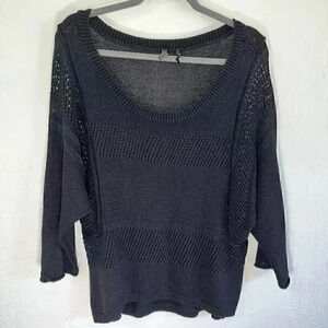 GUESS Women's Black Sheer Open Knit Pullover Sweater Size Large‎